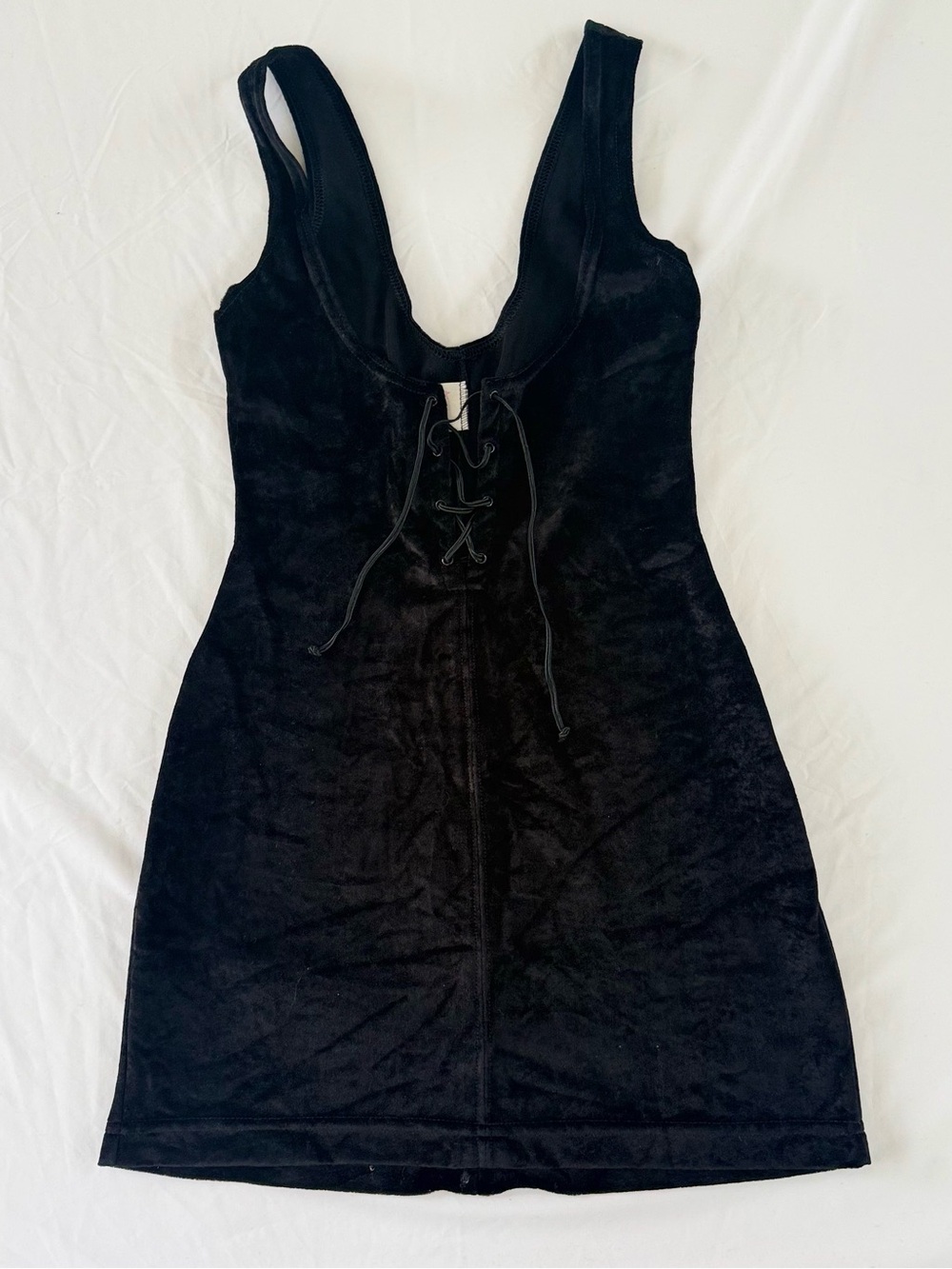VTG 90s Frederick's of Hollywood Velvet Dress Womens S Black Lace Up Whimsigoth